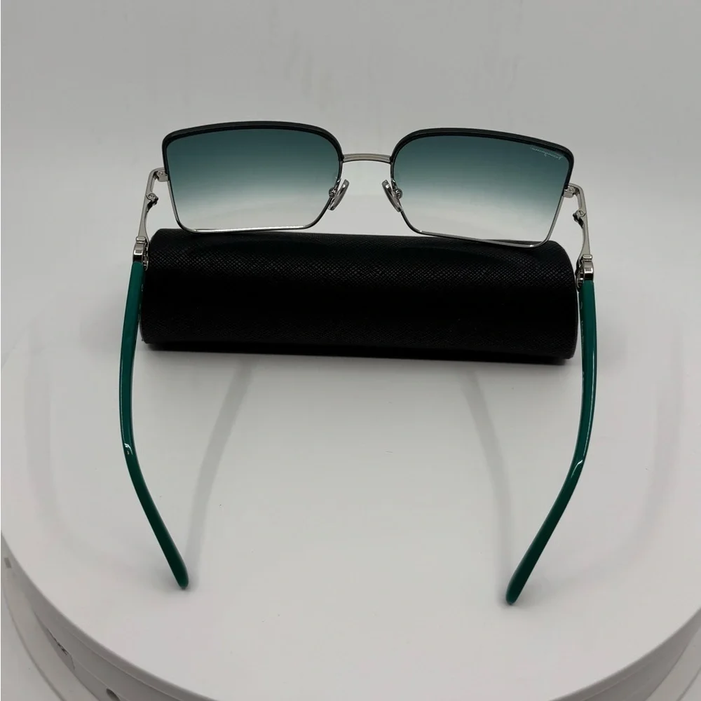 NEW! Salvatore Ferragamo Rectangle Sunglasses Silver Frame /Turquoise Gradient